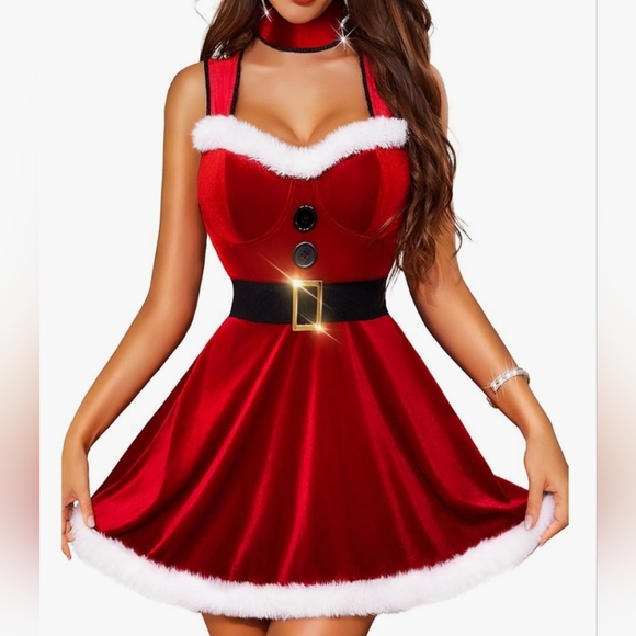 RSLOVE Santa Babydoll Velvet Christmas Dress Costume Red Size Small - Picture 1 of 14